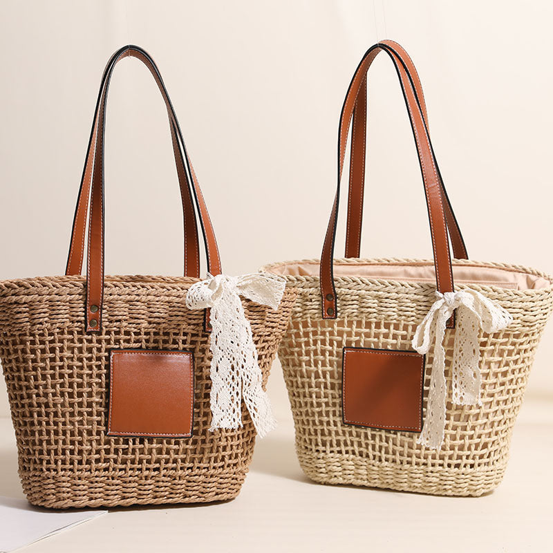 Handmade straw bag with elegant leather accents Kalsten