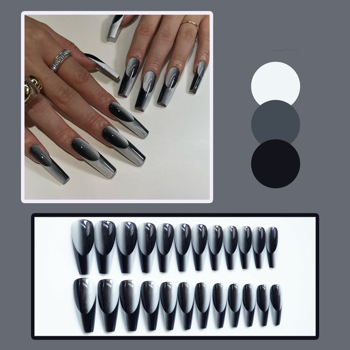 Long Coffin Shaped Press-On Nail Set with Gradient Design