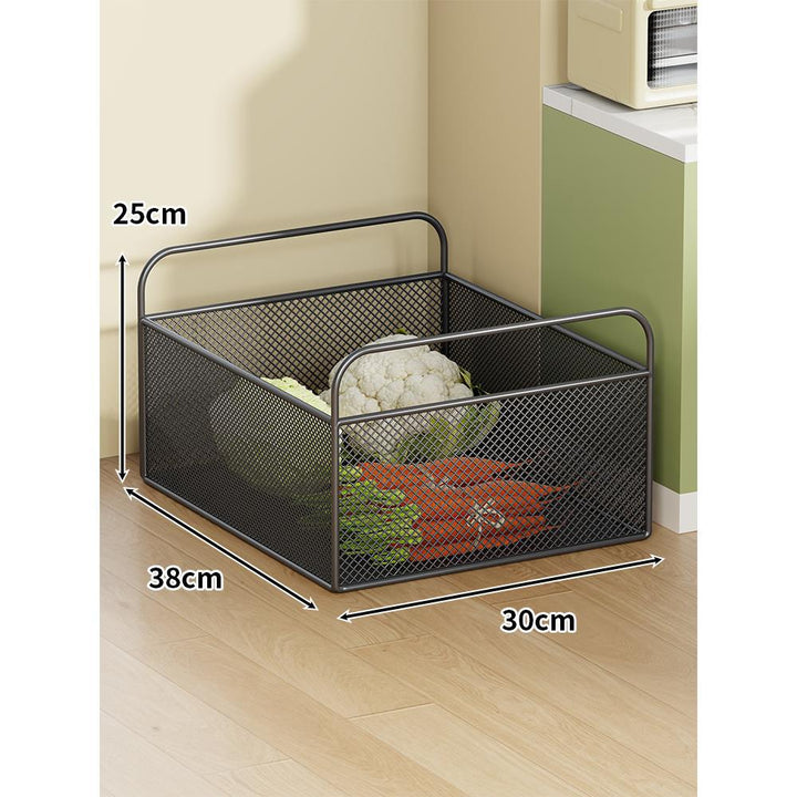 Ventilated Metal Mesh Pantry & Produce Rolling Storage Basket with Tall Handles