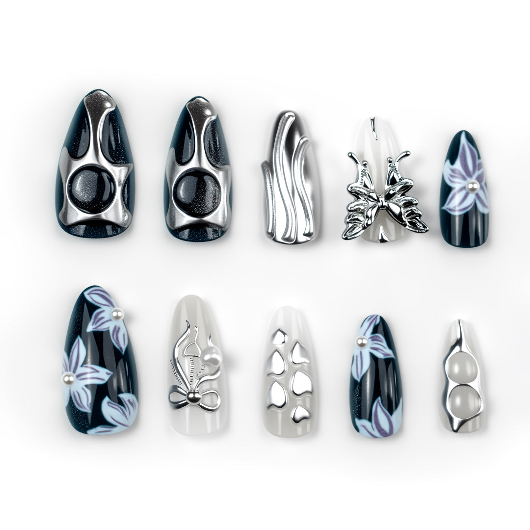 Geometric Metal Press-On Nail Art Set Kalsten