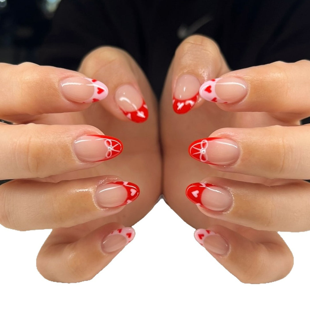 Heart-Themed French Tip Press-On Nails Kalsten