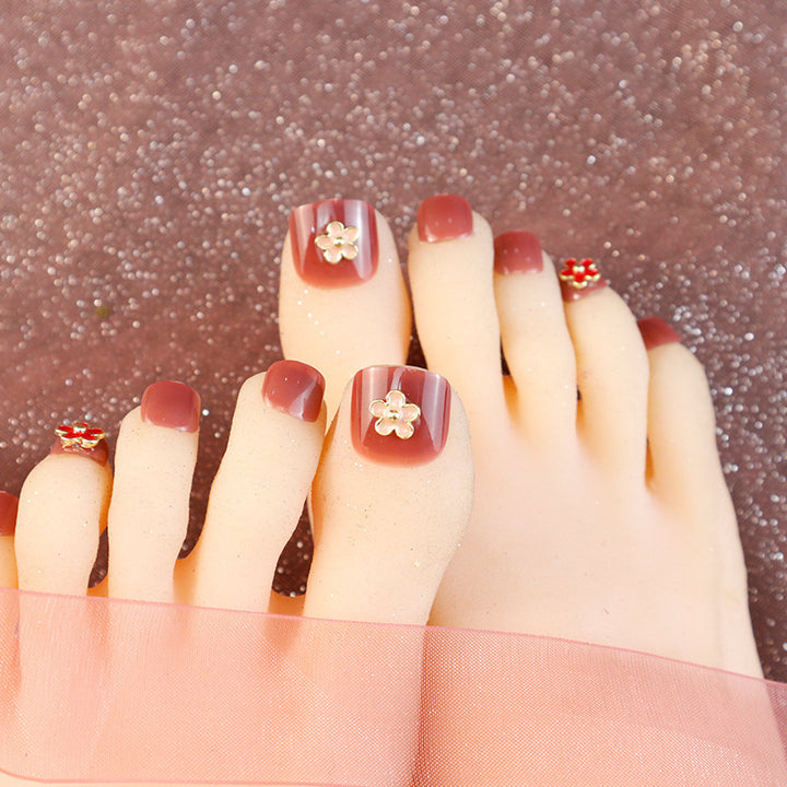 Flower-Embellished Press-On Toenails