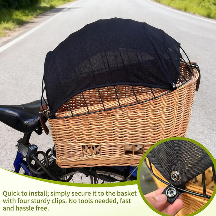 detachable breathable mesh canopy for front bicycle wicker basket with snap fasteners Kalsten