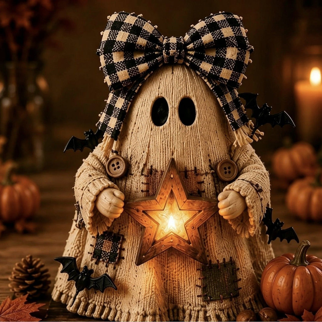 Handcrafted Halloween decoration pumpkin scarecrow with lantern