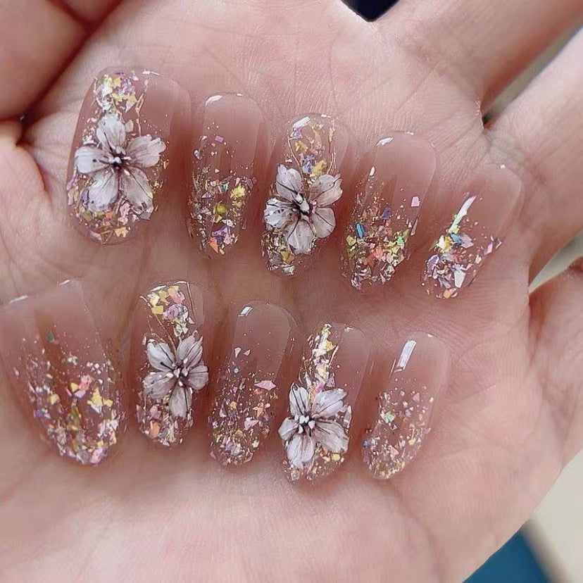 Floral Embellished Press-On Nails