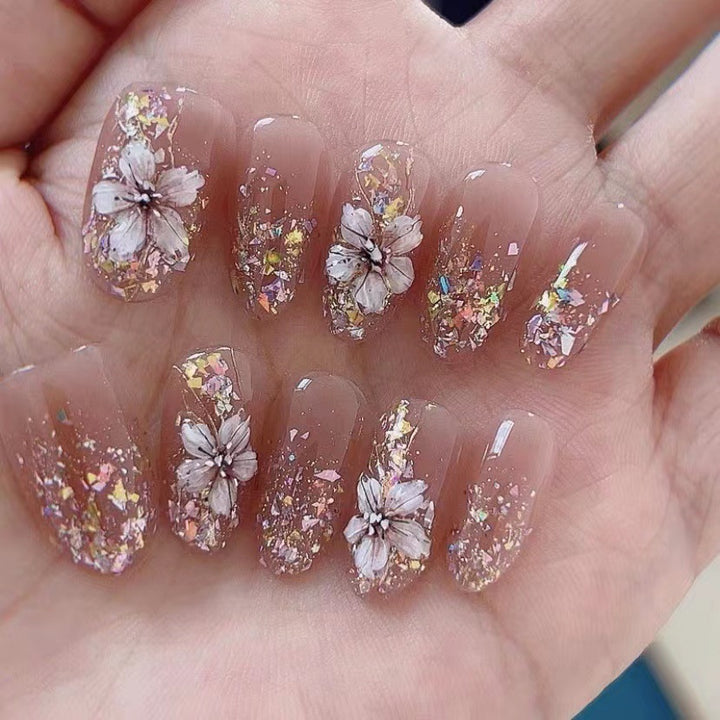 Floral Embellished Press-On Nails