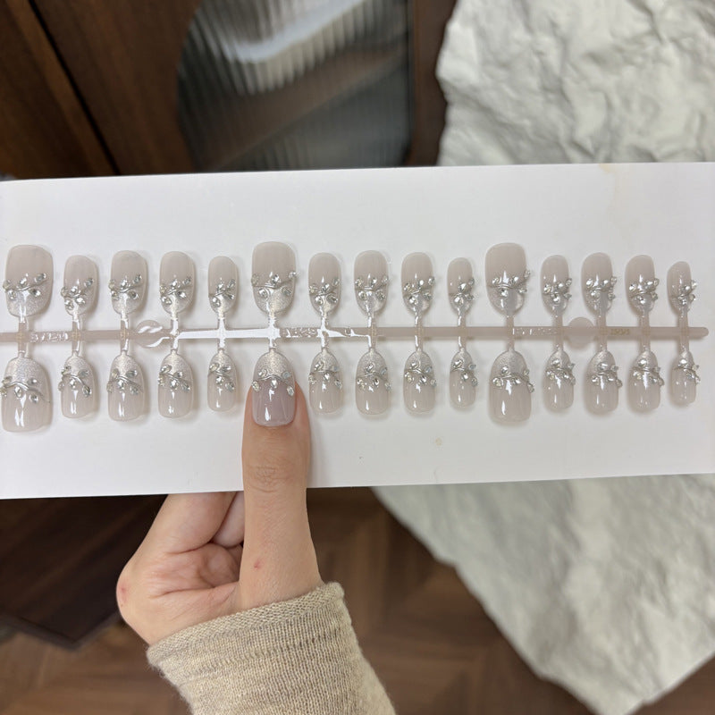 Elegant Press-On Nail Set with Decorative Rhinestone Accents Kalsten