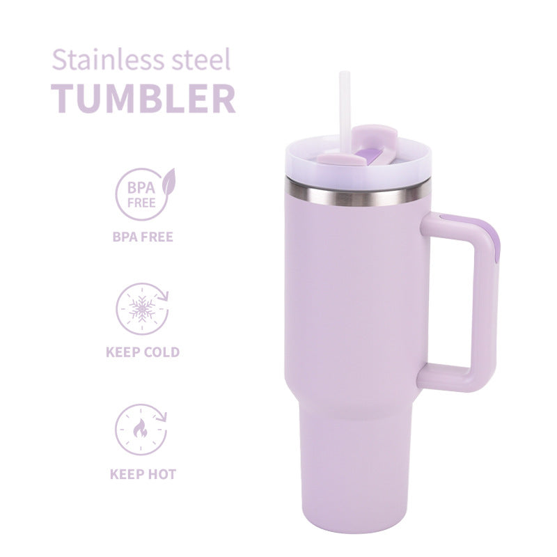 Stainless Steel Insulated Travel Tumbler With Ergonomic Handle And Bpa-Free Straw Lid
