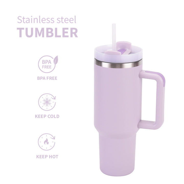 Stainless Steel Insulated Travel Tumbler With Ergonomic Handle And Bpa-Free Straw Lid