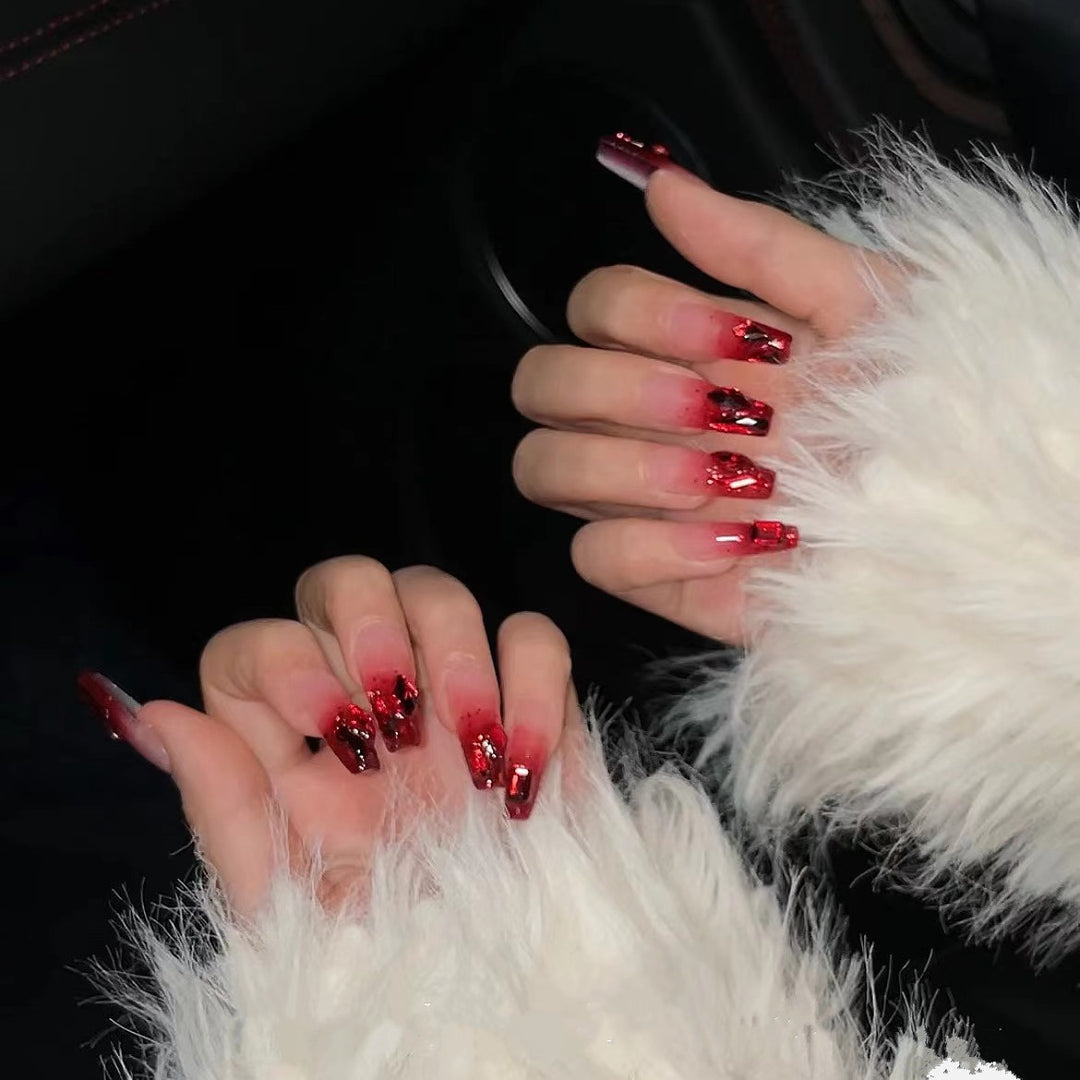 Glamorous Long Press-On Nail Tips with Glitter Accents