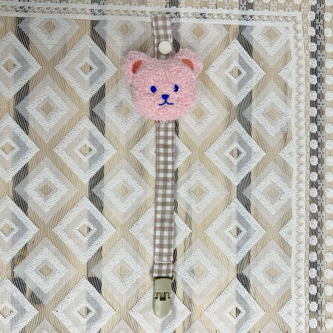 Floral Fabric Pacifier Clip with Gingham Cotton Strap