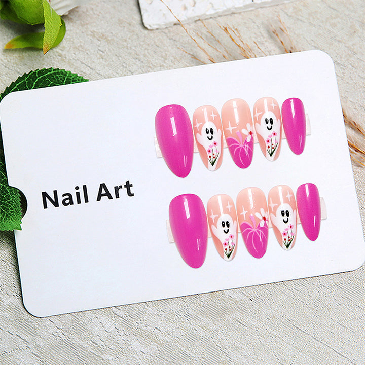 Creative nail tips with ghost design and flower motifs Kalsten
