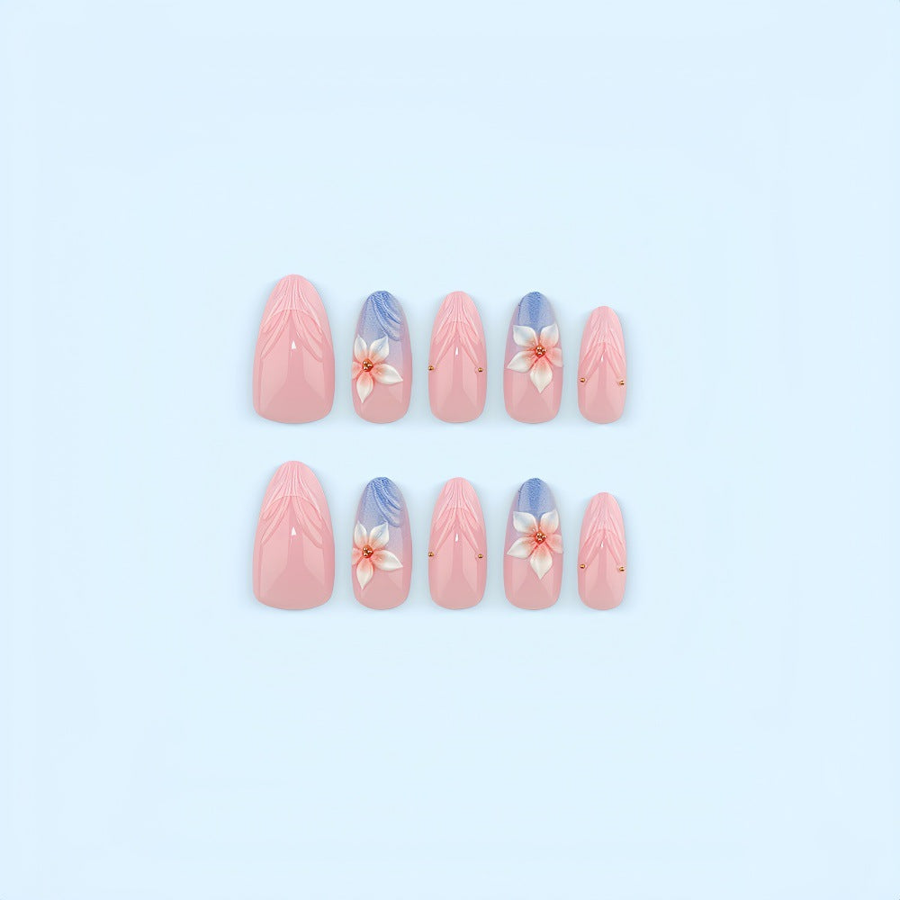 Artificial nails with floral designs and elegant color gradient Kalsten