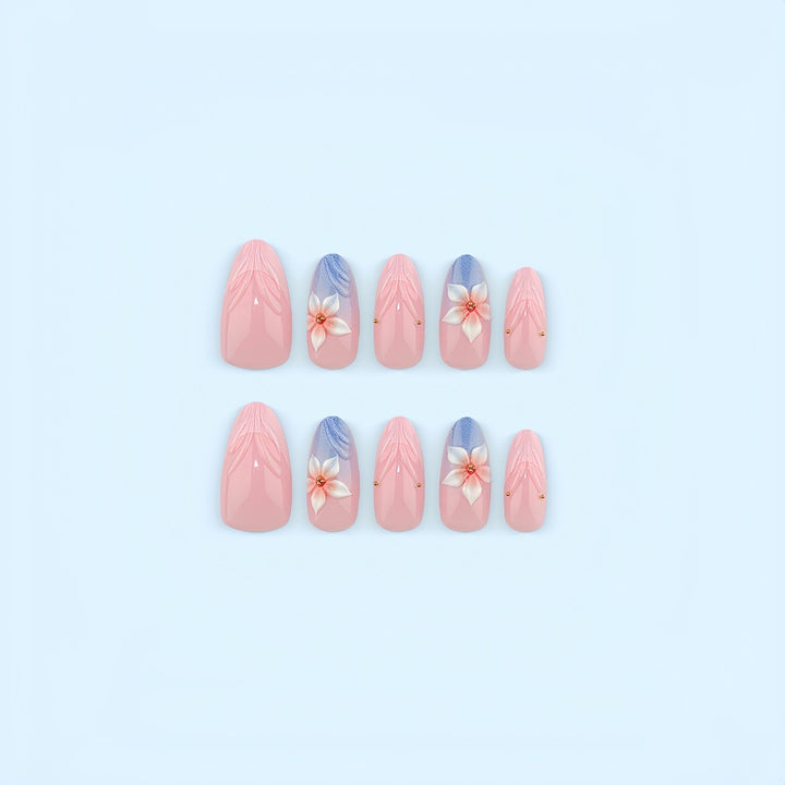 Artificial nails with floral designs and elegant color gradient Kalsten