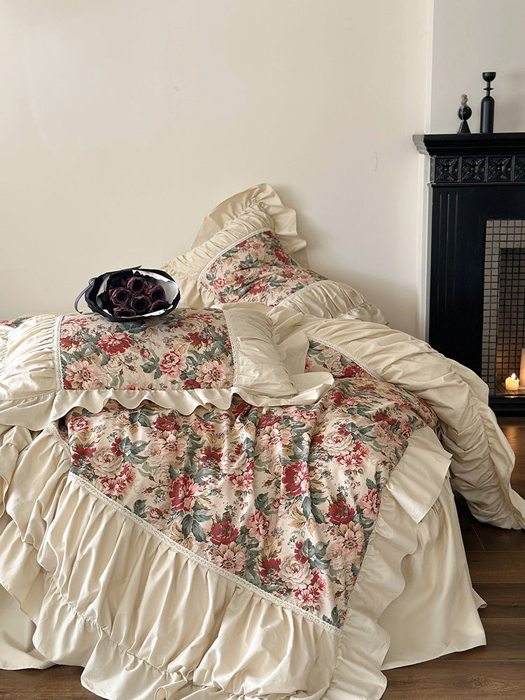 Victorian floral bedding set with ruffle and frill