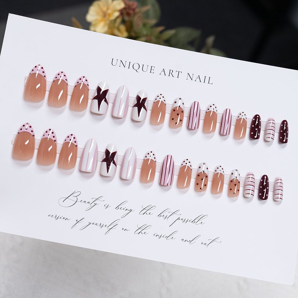 Artistic Press-On Nail Set with Star and Abstract Designs
