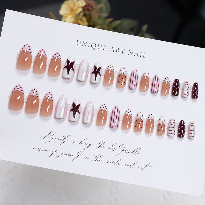 Artistic Press-On Nail Set with Star and Abstract Designs