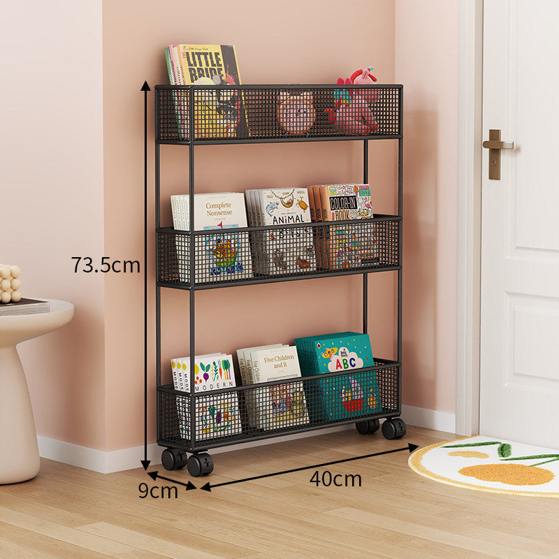 Industrial Metal Mesh Four-Tier Narrow Bookshelf Organizer
