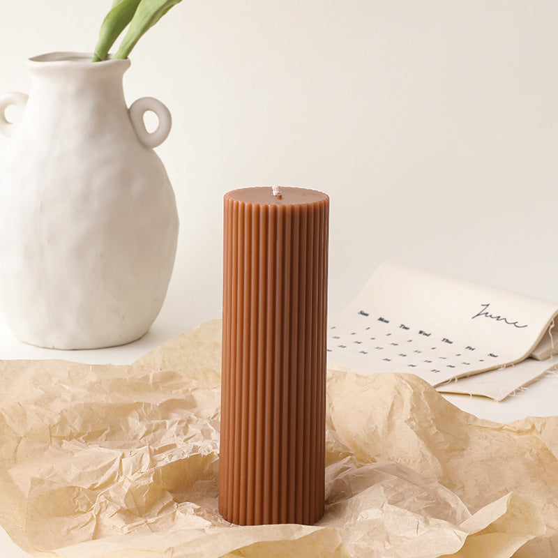 Ribbed Tall Pillar Candle for Home Decor & Events