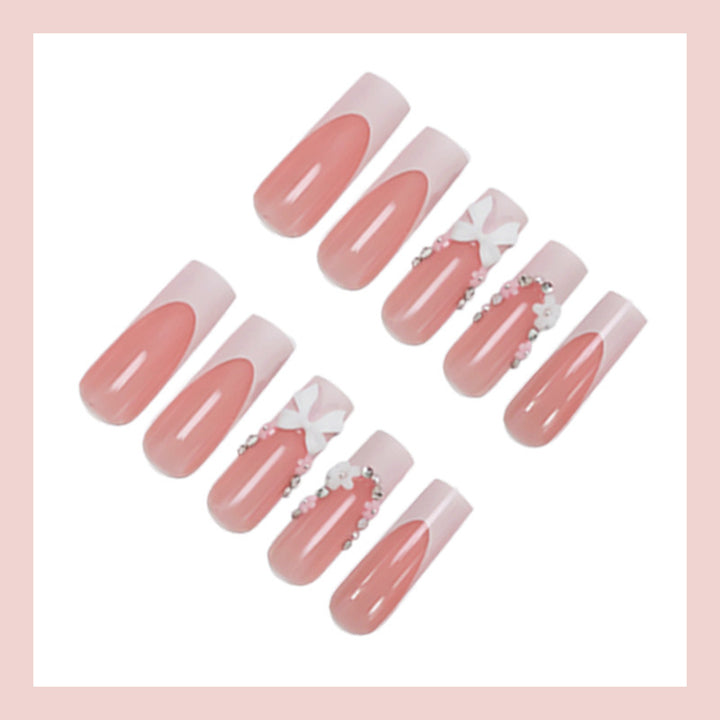 Acrylic Nail Set with Elegant Bows and Glitter Accents Kalsten