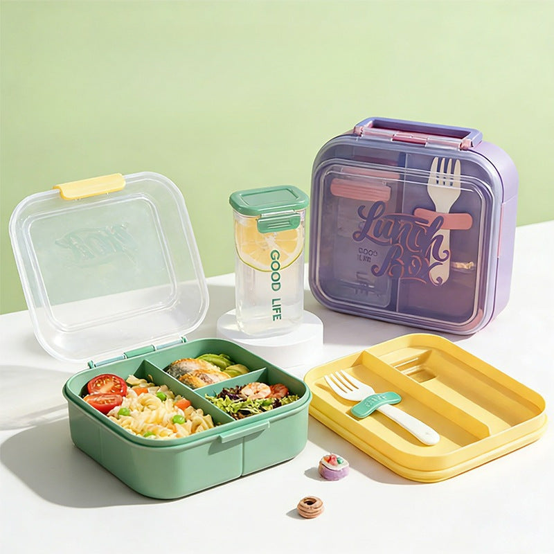 Multi-Compartment Lunch Box with Built-In Utensils