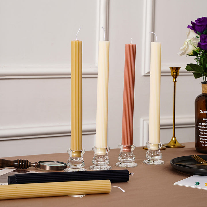 Sculpted Vertical-Groove Unscented Dinner Taper Candle for Mantel & Table