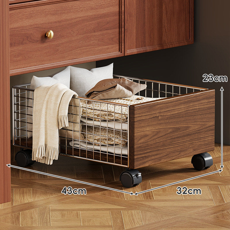 Underbed Rolling Storage Drawer with Wire Mesh Sides and Wood-Effect Panels