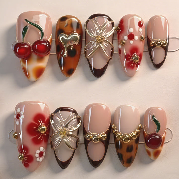 Floral & Gem-Embellished Press-On Nail Art Kalsten
