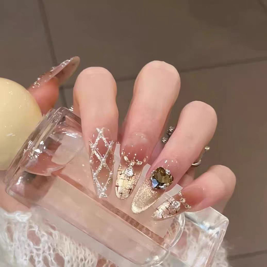 Decorative Press-On Nail Set with Gemstone Accents Kalsten