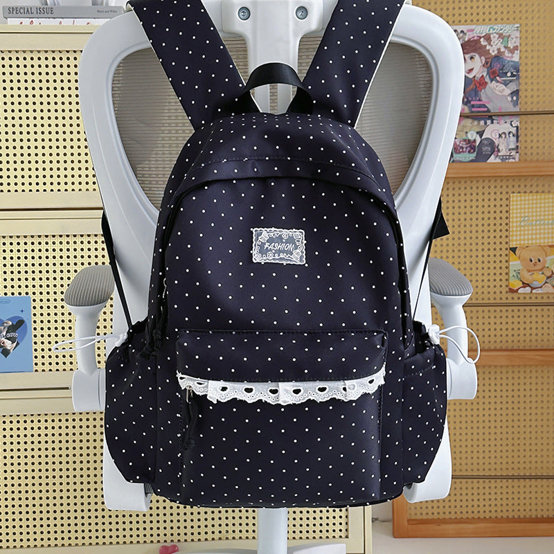 Stylish Polka Dot Backpack with Decorative Accents Kalsten