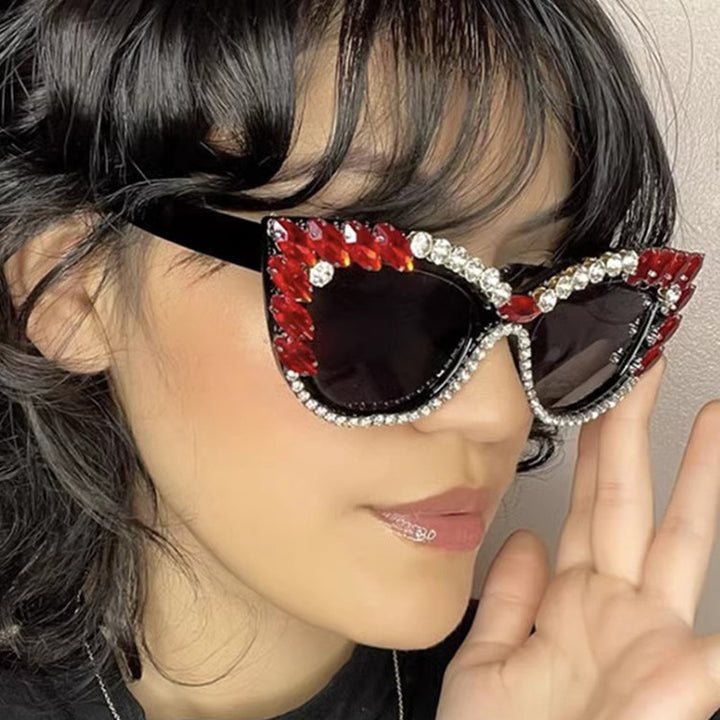 Ladies Glamorous Cat-Eye Sunglasses with Extravagant Crystal Decoration Kalsten