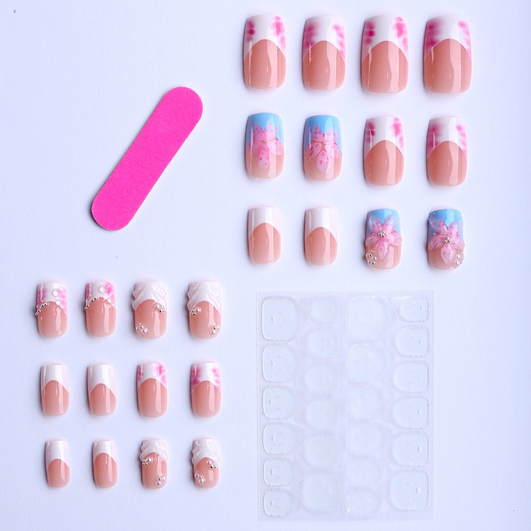 Artificial nails with floral 3D applications and detailed decorations Kalsten
