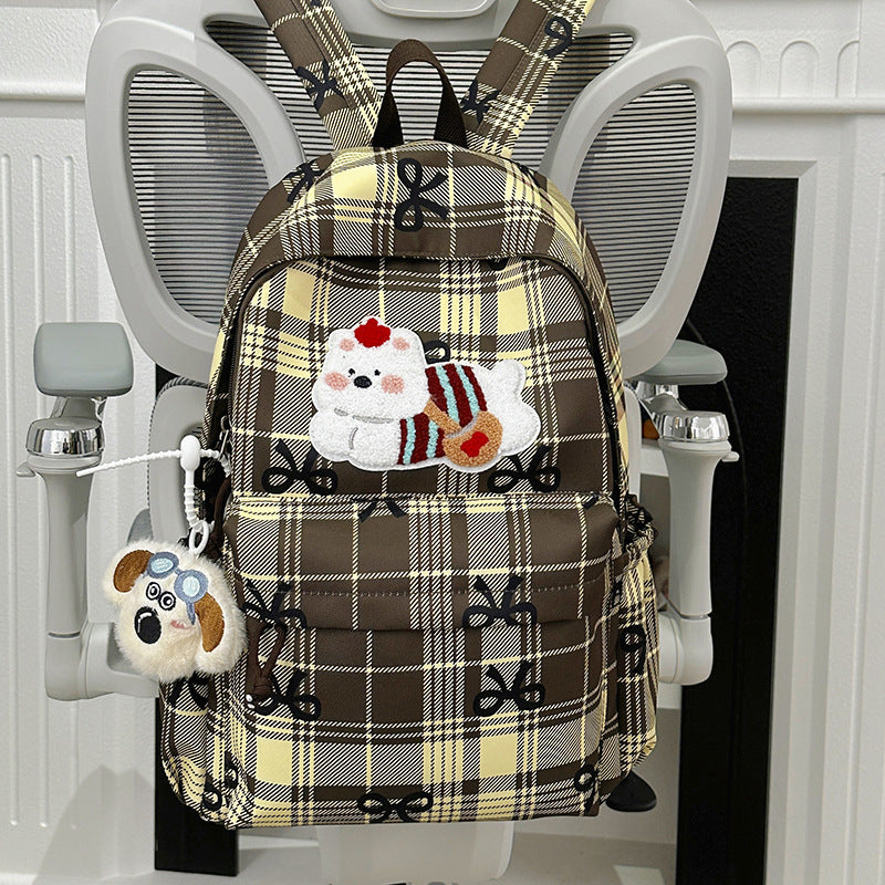 Cute Cartoon-Themed Plaid Backpack