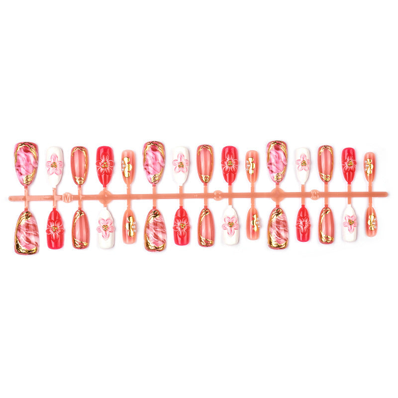 Elegant Floral and Metallic Press-On Nail Art Set Kalsten