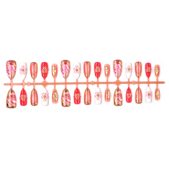 Elegant Floral and Metallic Press-On Nail Art Set Kalsten