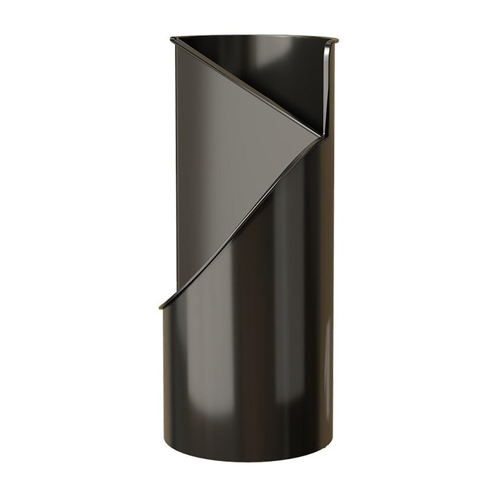 Tall Cylindrical Metal Umbrella Stand with Wood Base and Multi-Compartment Organizer