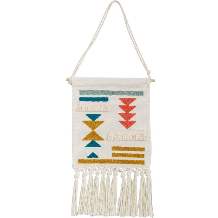 Boho wall hanging made of woven cotton with hand-tufted appliqués and fringes Kalsten