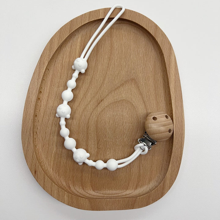 Baby Silicone Bead Teething Pacifier Clip with Wooden Safety Clip