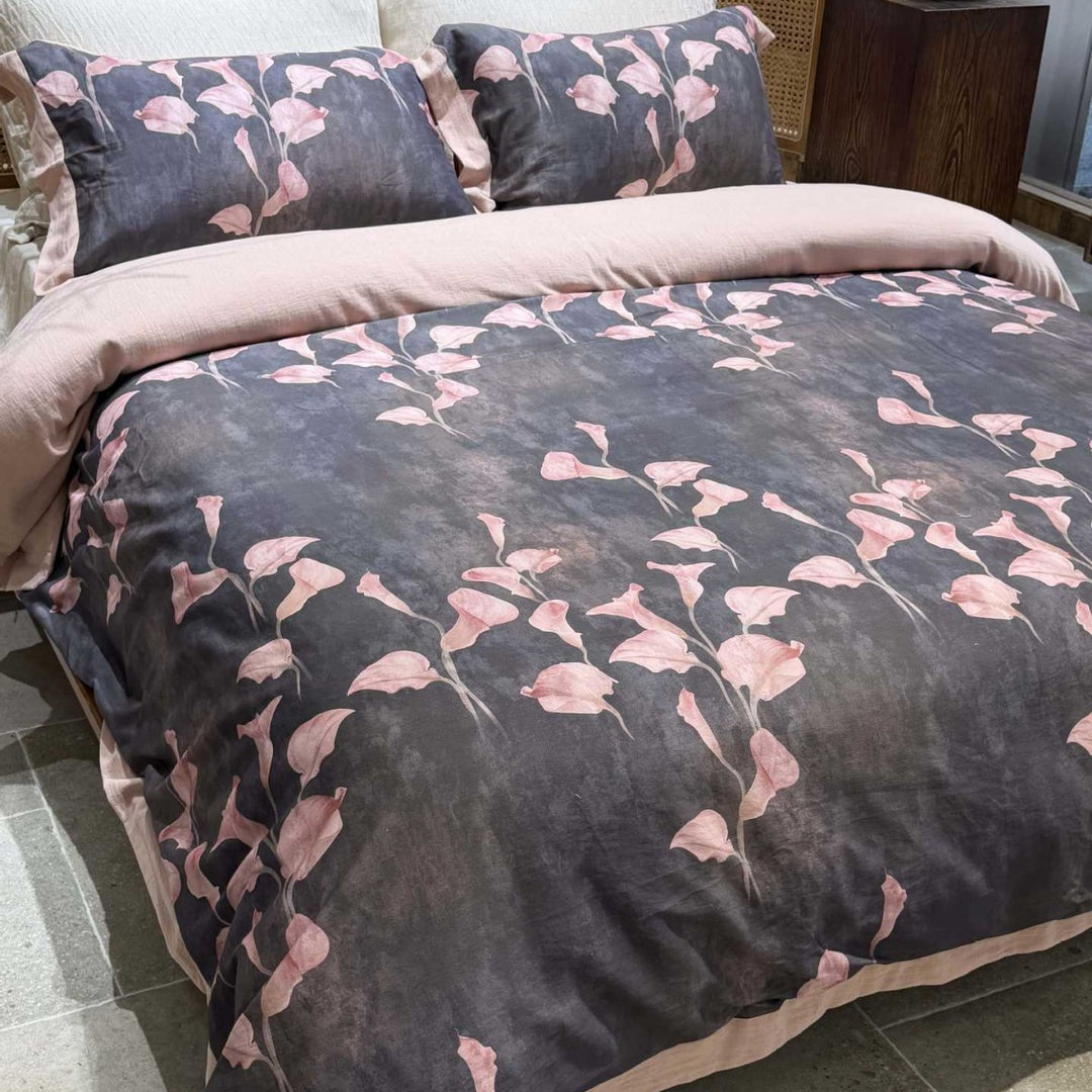 Paisley-Jacquard bedding set made of cotton percale with linen-look border