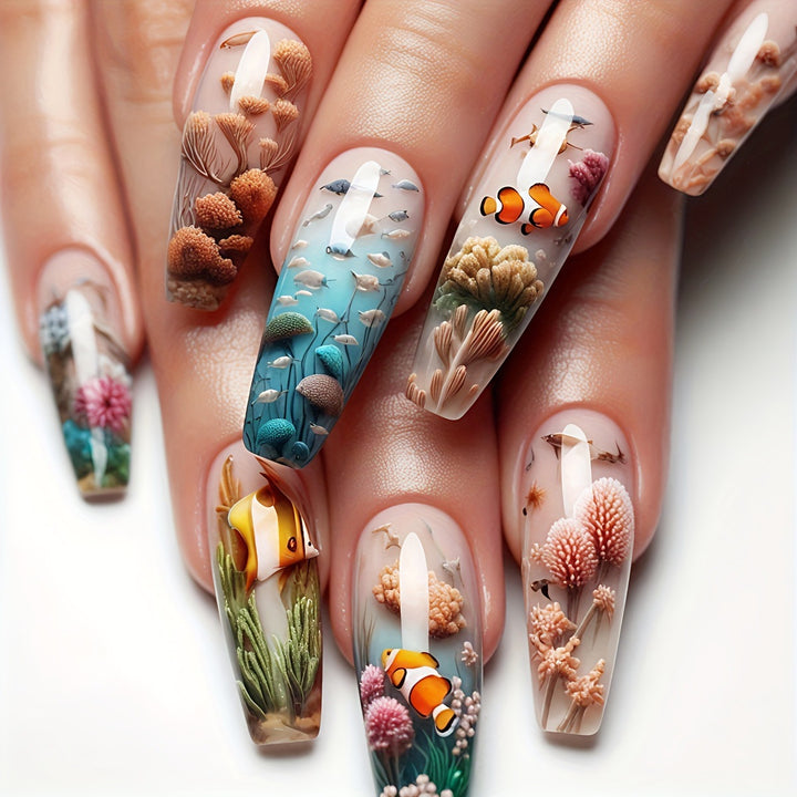 Artificial nails with maritime underwater motif Kalsten