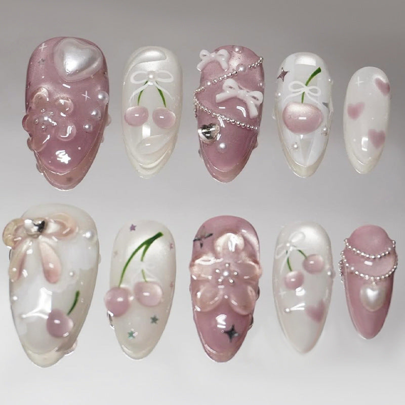 Artificial nail set with decorative floral motifs and glamorous accents Kalsten