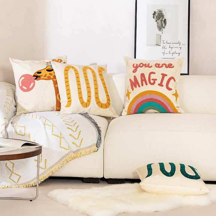 Cushion cover made of cotton-linen with hand-tufted wave pattern and concealed zipper Kalsten