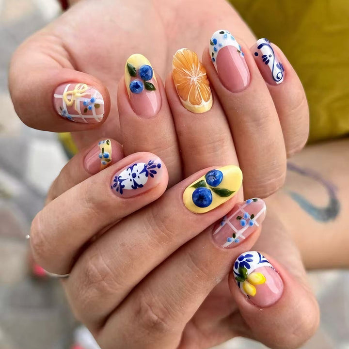Nail art set with elegant fruit and flower patterns Kalsten