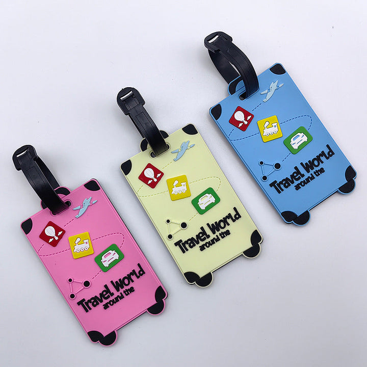 playful silicone luggage tag with clear ID window and embossed travel icons Kalsten