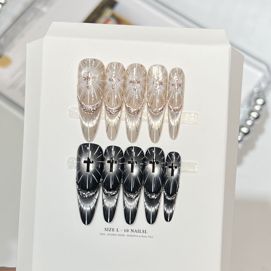 Chic Press-On Nail Set with Elegant Rhinestone Design Kalsten