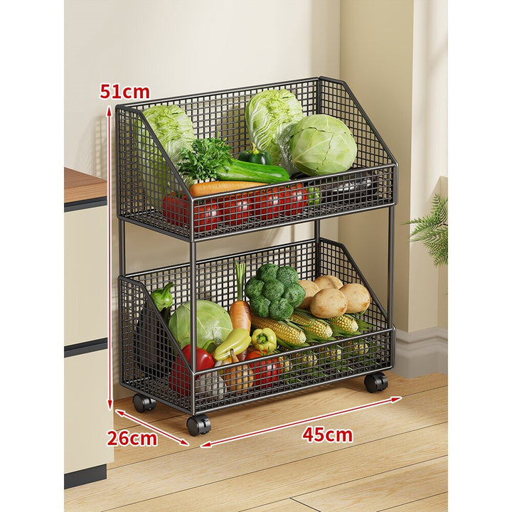 Two-Tier Mesh Rolling Kitchen Produce Storage Cart
