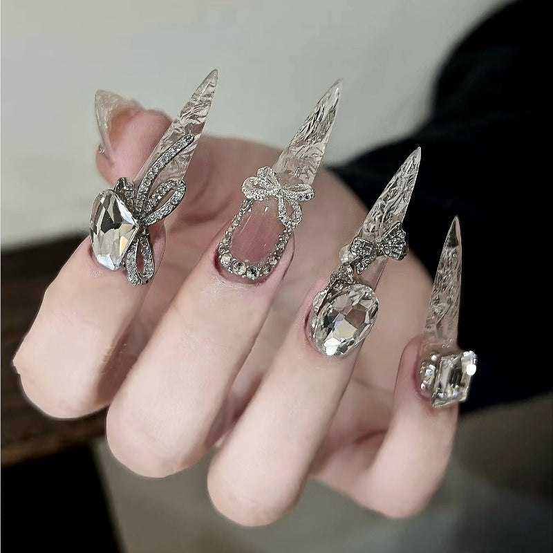 Gemstone-Embellished Stiletto Nail Extensions