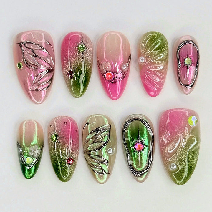 Decorative Press-On Nail Art Set with Botanical Designs kalsten