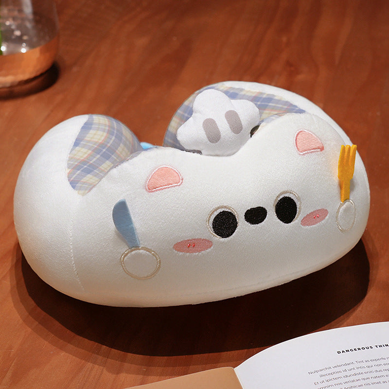 Plush neck pillow travel pillow with cute dog face and appliqués