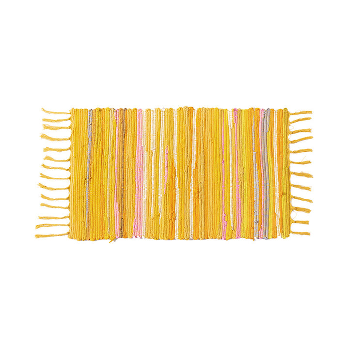 Handwoven cotton runner with colorful stripes and fringes Kalsten